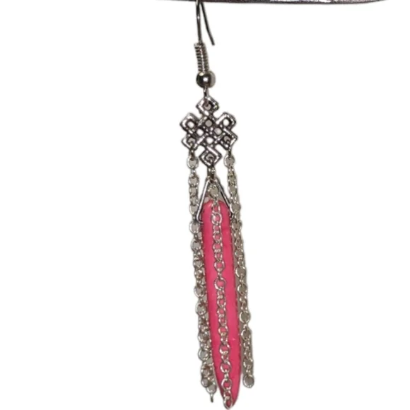 Handmade Silver Plated Celtic Knot Chains & Howlite Dagger Bead Dangle Earrings - Picture 4 of 6